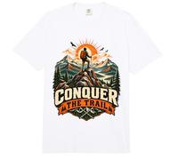 Conquer THE Trail Hiking Backpacker Mountain Graphic Art Comfort Colors Adult Heavyweight T-Shirt