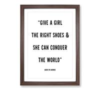 Conquer The World Typography Framed Print | A2 Walnut Framed Wall Art | Ready to Hang | Modern Map Picture | Living Room Bedroom Lounge Office