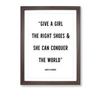 Conquer The World Typography Quote Framed Print | A3 Walnut Framed Wall Art | Ready to Hang | Modern Map Picture | Living Room Bedroom Lounge Office