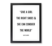 Conquer The World Typography Quote Framed Print | A4 Black Framed Wall Art | Ready to Hang | Modern Map Picture | Living Room Bedroom Lounge Office