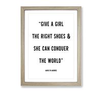 Conquer The World Typography Quote Framed Print | A4 Oak Framed Wall Art | Ready to Hang | Modern Map Picture | Living Room Bedroom Lounge Office