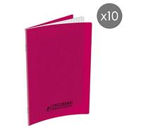 Conquerant Pack of 10 Classic Notebooks 17 x 22 cm Large Squared Seyès 96 Pages Stapled Polypropylene Cover Pink
