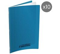 Conquerant Pack of 10 Classic Notebooks 24 x 32 cm Large Squared Seyès 96 Pages Stapled Polypropylene Cover Turquoise