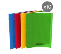 Conquerant Pack of 10 Classic Notebooks 24 x 32 cm Large Squared Seyès 96 Pages Stapled Polypropylene Cover Assorted Colours