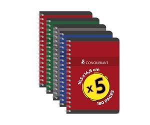 Conquérant Pack of 5 A5 Small Squared Notebooks 5 mm 180 Pages Spiral Bound Recycled Card Cover Assorted Colours