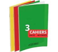 Conquérant Set of 3 Classic Notebooks 24 x 32 cm Large Squares Seyès 48 Stapled Pages Assorted Colours