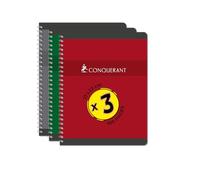 Conquérant Seyès Set of 3 Notebooks 17 x 22 cm 100 Pages 70 g Full Binding Card Cover Assorted Colours