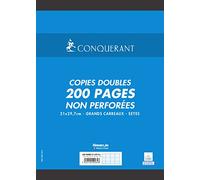 Conqueror Single sheets perforated A4 90 g 200 pages Seyès Unperforated Copy Copies Doubles non perforées Conquérant - 200 pages A4 70g - Grands carreaux Seyès. Conquérant a développé une réglure 2 couleurs, en partenariat avec des ophtalmologiste : les lignes principales sont violettes et les interlignes sont bleues. Cette réglure réduit l'effet de la fatigue chez l'enfant et améliore efficacement sa concentration. white