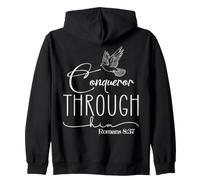 Conqueror Through God Jesus Romans 8:37 Faith Empowerment Zip Hoodie