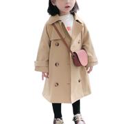 Conquerory Trench Coat Infantil,Girls & Women's Trench Coat Double Breasted Classic Lapel Outerwear,Jacket Outwear with Belt (Khaki,130cm/51.18in)