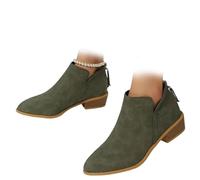 Conquerory Women's Retro Heeled Orthopedic Ankle Boots,Womens Arch Support Boots,Low Heel Pointed Toe Slip on Back Zip Comfortable Chelsea Ankle Boots (Army Green,39)