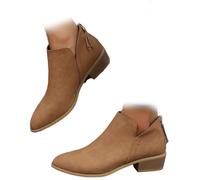 Conquerory Women's Retro Heeled Orthopedic Ankle Boots,Womens Arch Support Boots,Low Heel Pointed Toe Slip on Back Zip Comfortable Chelsea Ankle Boots (Dark Brown,41)
