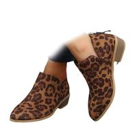 Conquerory Women's Retro Heeled Orthopedic Ankle Boots,Womens Arch Support Boots,Low Heel Pointed Toe Slip on Back Zip Comfortable Chelsea Ankle Boots (Leopard Print,38)