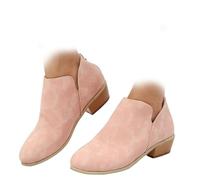 Conquerory Women's Retro Heeled Orthopedic Ankle Boots,Womens Arch Support Boots,Low Heel Pointed Toe Slip on Back Zip Comfortable Chelsea Ankle Boots (Pink,37)