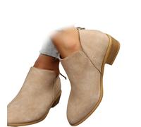 Conquerory Women's Retro Heeled Orthopedic Ankle Boots,Womens Arch Support Boots,Low Heel Pointed Toe Slip on Back Zip Comfortable Chelsea Ankle Boots (Khaki,42)