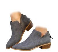 Conquerory Women's Retro Heeled Orthopedic Ankle Boots,Womens Arch Support Boots,Low Heel Pointed Toe Slip on Back Zip Comfortable Chelsea Ankle Boots (Gray,42)