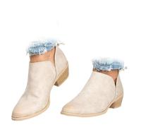 Conquerory Women's Retro Heeled Orthopedic Ankle Boots,Womens Arch Support Boots,Low Heel Pointed Toe Slip on Back Zip Comfortable Chelsea Ankle Boots (Beige,39)