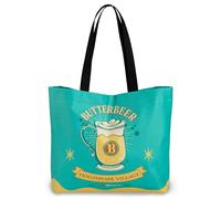 ConQuest Journals Harry Potter Butterbeer Tote Bag, Durable Woven Polyester, Snap Closure, Patterned Inside Pocket, Elastic Wand/Pen Loop, 18'' x 14'' x 4'', Officially Licensed Wizarding World Merch
