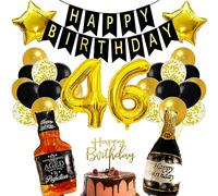 Conruich 46th Birthday Decoration, Gold Foil Number 46 Balloon, Whiskey Wine Bottle Decoration, Adults, 46th Birthday Celebrants