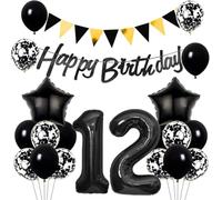 Conruich Balloons 12th Birthday Decoration Set, Balloons Birthday Decoration 12 Years Children, Black Gold Happy 12th Birthday Garland Decoration 12 Years Boys Girls Foil Balloon 12th Birthday