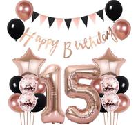 Conruich Balloons 15th Birthday Decoration Set, Balloons Birthday Decoration 15 Years Children, Rose Gold & Black Happy 15th Birthday Garland Decoration 15 Year Girls Boys Foil Balloon 15th Birthday