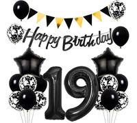 Conruich Balloons 19th Birthday Decoration Set, Balloons Birthday Decoration 19 Years Children, Black Gold Happy 19th Birthday Garland Decoration 19 Years Boys Girls Foil Balloon 19th Birthday