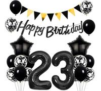 Conruich Balloons 23rd Birthday Decoration Set, Balloons Birthday Decoration 23 Years Man Woman Black Gold Happy 23th Birthday Garland Decoration 23 Years Men Women Foil Balloon 23rd Birthday