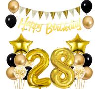 Conruich Balloons 28th Birthday Decoration Set, Balloons Birthday Decoration 28 Years Man Woman, Gold Happy 28th Birthday Garland Decoration 28 Years Men Women, Foil Balloon 28th Birthday Decoration