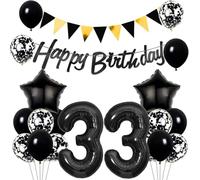Conruich Balloons 33rd Birthday Decoration Set, Balloons Birthday Decoration 33 Years Man Woman Black Gold Happy 33th Birthday Garland Decoration 33 Years Men Women Foil Balloon 33rd Birthday