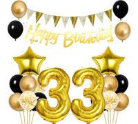 Conruich Balloons 33rd Birthday Decoration Set, Balloons Birthday Decoration 33 Years Man Woman, Gold Happy 33th Birthday Garland Decoration 33 Years Men Women, Foil Balloon 33rd Birthday Decoration