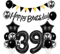 Conruich Balloons 39th Birthday Decoration Set, Balloons Birthday Decoration 39 Years Man Woman Black Gold Happy 39th Birthday Garland Decoration 39 Years Men Women Foil Balloon 39th Birthday