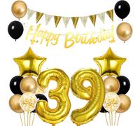 Conruich Balloons 39th Birthday Decoration Set, Balloons Birthday Decoration 39 Years Man Woman, Gold Happy 39th Birthday Garland Decoration 39 Years Men Women, Foil Balloon 39th Birthday Decoration
