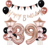 Conruich Balloons 39th Birthday Decoration Set, Balloons Birthday Decoration 39 Years Woman, Rose Gold & Black Happy 39th Birthday Garland Decoration 39 Years Men Women, Foil Balloon 39th Birthday