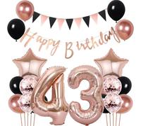 Conruich Balloons 43rd Birthday Decoration Set, Balloons Birthday Decoration 43 Years Woman, Rose Gold & Black Happy 43th Birthday Garland Decoration 43 Years Men Women, Foil Balloon 43th Birthday