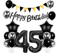Conruich Balloons 45th Birthday Decoration Set, Balloons Birthday Decoration 45 Years Man Woman Black Gold Happy 45th Birthday Garland Decoration 45 Years Men Women Foil Balloon 45th Birthday
