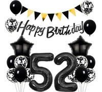 Conruich Balloons 52nd Birthday Decoration Set, Balloons Birthday Decoration 52 Years Man Woman Black Gold Happy 52th Birthday Garland Decoration 52 Years Men Women Foil Balloon 52th Birthday