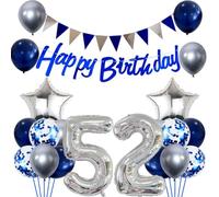 Conruich Balloons 52nd Birthday Decoration Set, Balloons Birthday Decoration 52 Years Man Woman Blue Silver Happy 52th Birthday Garland Decoration 52 Years Men Women Foil Balloon 52th Birthday