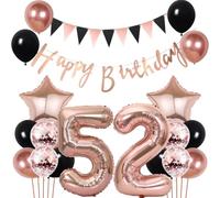 Conruich Balloons 52nd Birthday Decoration Set, Balloons Birthday Decoration 52 Years Woman, Rose Gold & Black Happy 52th Birthday Garland Decoration 52 Years Men Women, Foil Balloon 52th Birthday