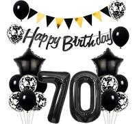 Conruich Balloons 70th Birthday Decoration Set, Balloons Birthday Decoration 70 Years Man Woman Black Gold Happy 70th Birthday Garland Decoration 70 Years Men Women Foil Balloon 70th Birthday