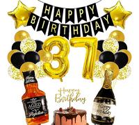 Conruich Birthday Decoration 37 Years Man Woman, Balloon 37th Birthday Decoration Man, Foil Balloon Number 37 Gold, Helium Balloon Whiskey Beer Glass for 37th Birthday Man Party Decoration