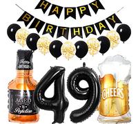 Conruich Birthday Decoration 49 Years Man Woman, Balloon 49th Birthday Decoration Man, Foil Balloon Number 49 Black, Helium Balloon Whiskey Beer Glass for 49th Birthday Man Party Decoration