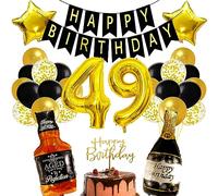 Conruich Birthday Decoration 49 Years Man Woman, Balloon 49th Birthday Decoration Man, Foil Balloon Number 49 Gold, Helium Balloon Whiskey Beer Glass for 49th Birthday Man Party Decoration