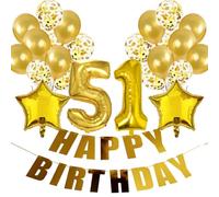 Conruich Birthday Decoration 51 Years Woman, Balloon 51st Birthday Decoration Gold, Foil Balloon 51st Birthday Man Decoration, Decoration 51st Birthday Women, Happy Birthday Banner Decoration 51st