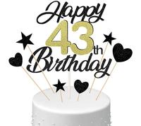 Conruich Cake Decoration 43rd Birthday Man, Cake Topper Happy 43th Birthday Black, Glitter Cake Decoration 43rd Birthday Balloons Confetti Paper Fans for Birthday Cake Decoration 43 Years Women Men