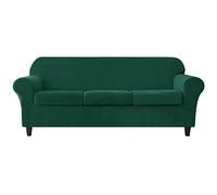 CONRUSER Stretch Sofa Slipcover, Soft Velvet Sofa Covers for 3 Cushion Couch Thick Furniture Protector for Pets & Kids (Green, L)
