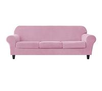 CONRUSER Stretch Sofa Slipcover, Soft Velvet Sofa Covers for 3 Cushion Couch Thick Furniture Protector for Pets & Kids (Pink, L)