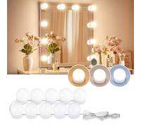 Consciot LED Hollywood Style Vanity Lights with 10 Dimmable Bulbs, Adjustable Color & Brightness, USB Light Kit, Mirror Lights Stick On for Makeup Table & Bathroom Mirror