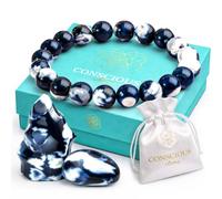 Conscious Items Healing & Calm Natural Stone Bracelet for Women & Men, Stone Size: 10 mm; Bracelet Length: 6.4 in, Orca Agate, orca agate