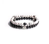 Conscious Items - Shungite & Howlite Bracelet Set - Negativity Banisher - Men's Unisex Bracelets - White & Black/Dark Gray