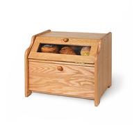 CONSDAN Bread Box, Solid Wood Oak Bread Box with Clear Window, Double Layer Bread Box for Bread Storage, Large Capacity Breadbox for Kitchen Countertop, Nature